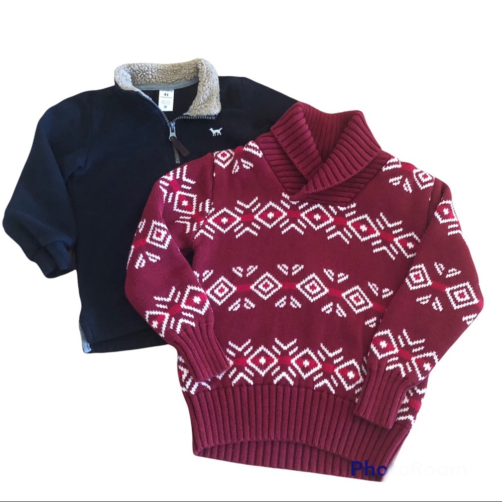 Boys Sweaters Red Fair Isle Black PullOver Size 4 5 Carter's Cat Jack